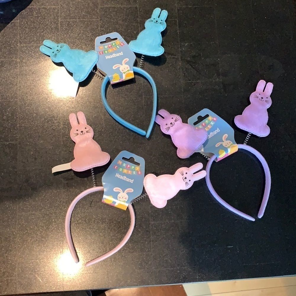 Set of 3 rabbit headbands - pink, purple, blue